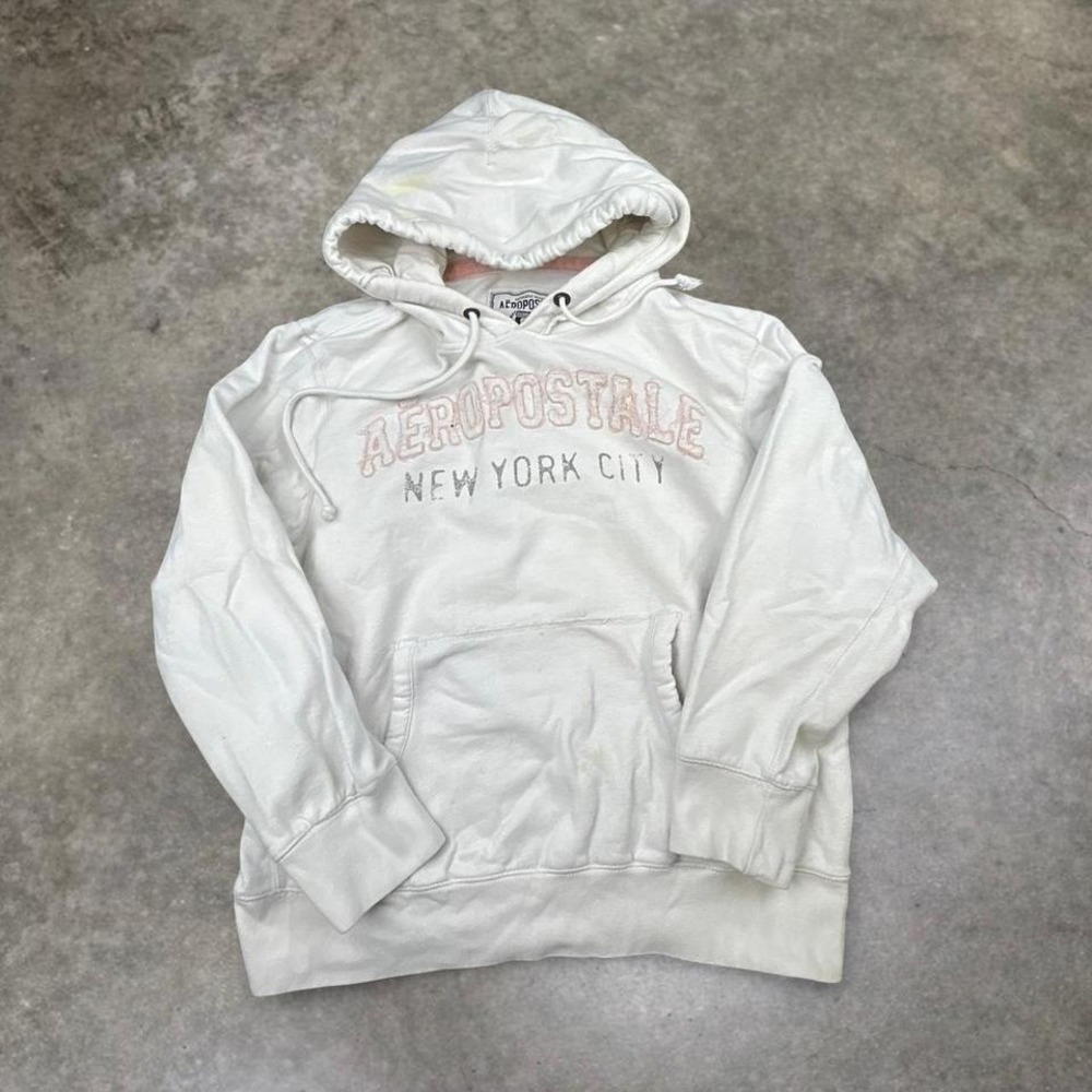 Aeropostale New‎ York City Hoodie White Pullover Y2K NYC Branding Size L Vintage